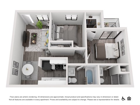 a 3d floor plan of a 1 bedroom apartment